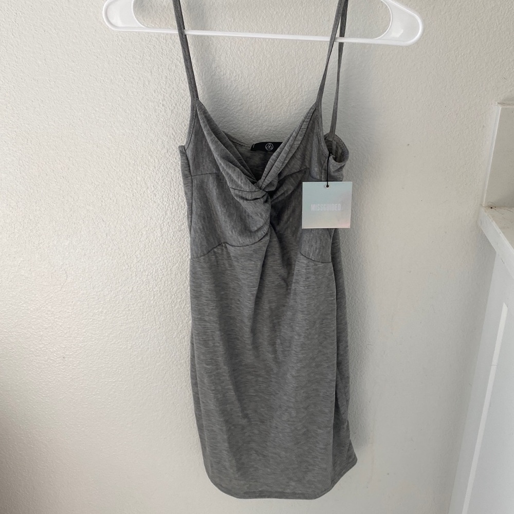 Grey mini bodycon dress twisted knot bust